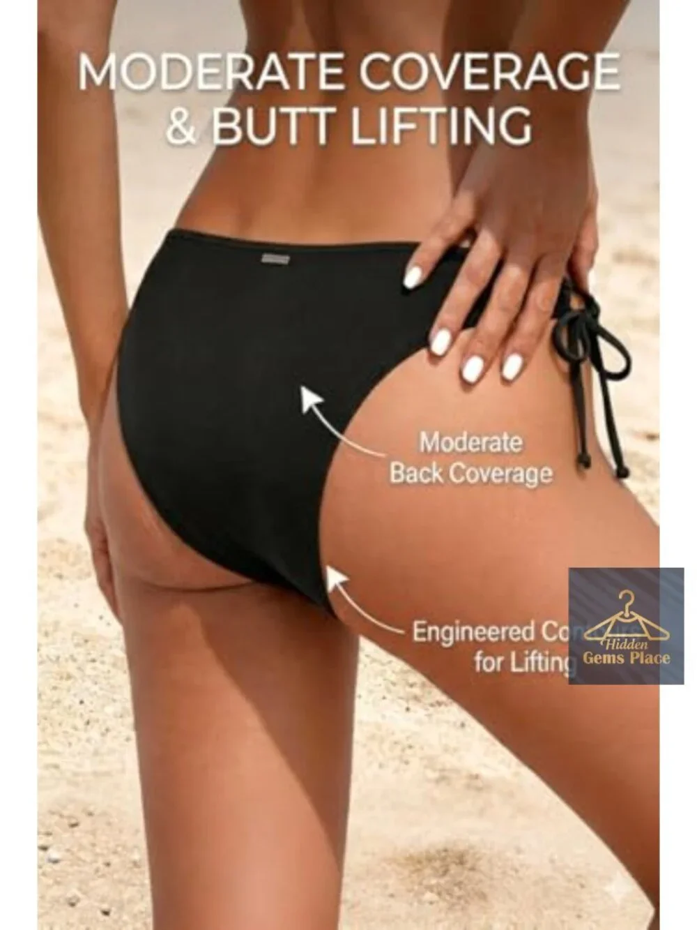 String Tie Side Bikini Bottoms Low Rise Adjustable Moderate Coverage Swimsuit